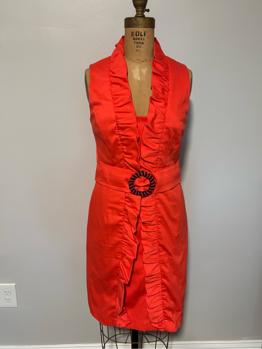 MILLY of New York Vibrant Orange Sleeveless Ruffled Belted Dress
